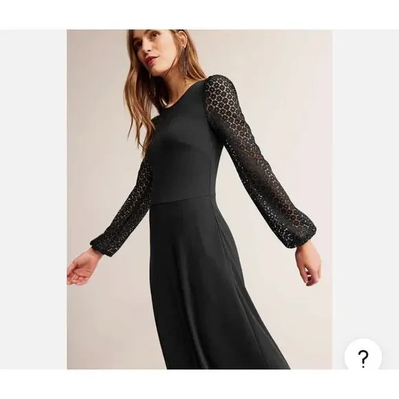 Boden Women's Sleeve Detail Midi Dress Black Size 8R NWT - Picture 12 of 16